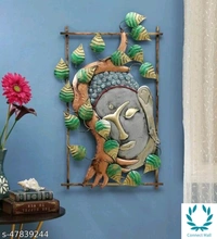 Iron Buddha on Leaf With Led - Free Size, Metal, Pack of1